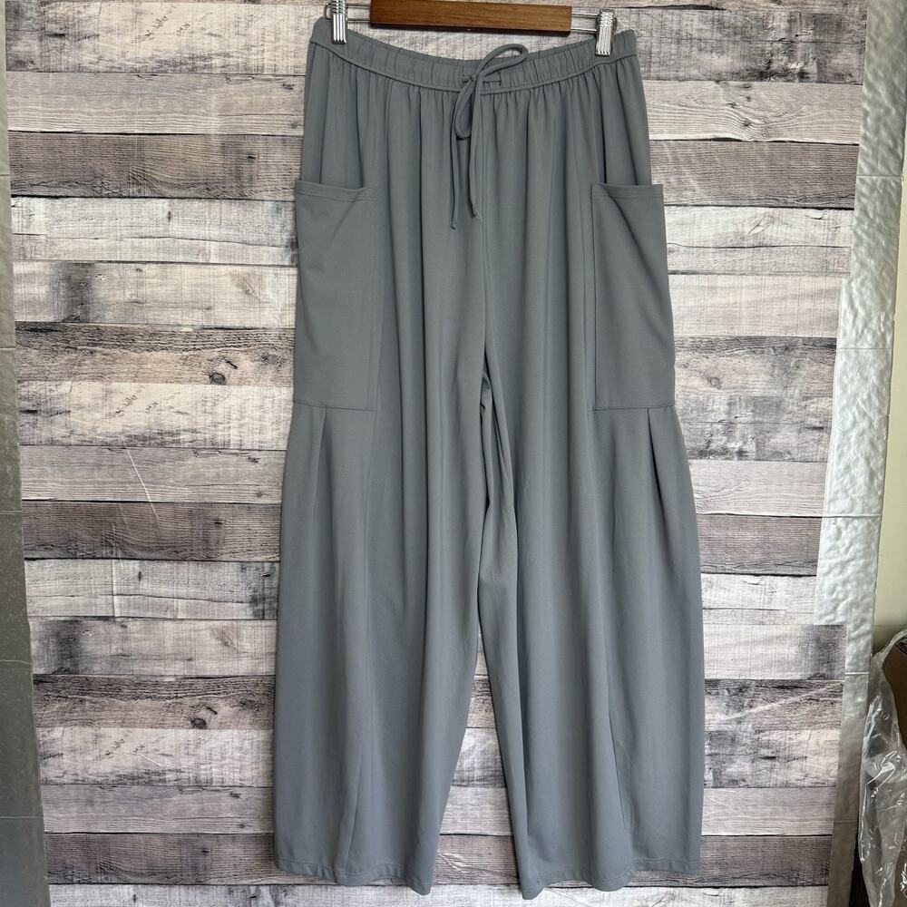 Halara Mid Rise Gray Drawstring Pocket Palazzo Flowy Wide Leg Baggy M